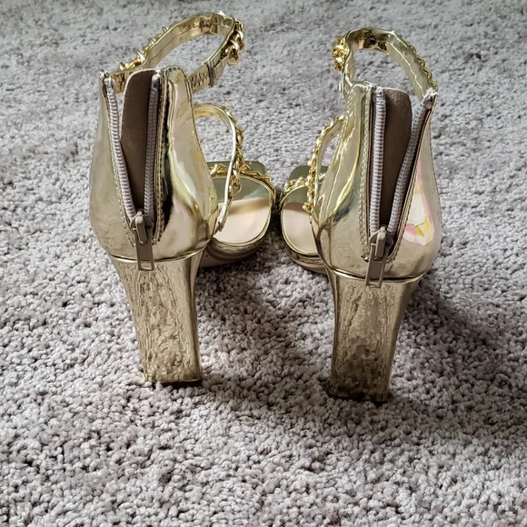 Back To Glam Triple Strap Gold Chrome Heels - Picture 10 of 13